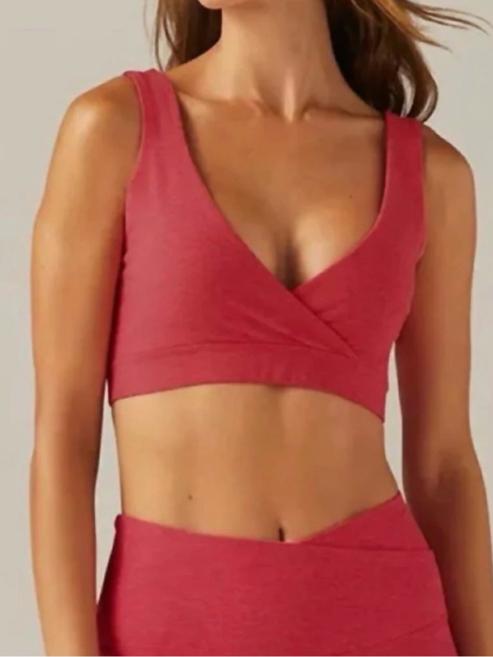 Beyond Yoga Spacedye Crossover Bra In Paradise Coral Heather